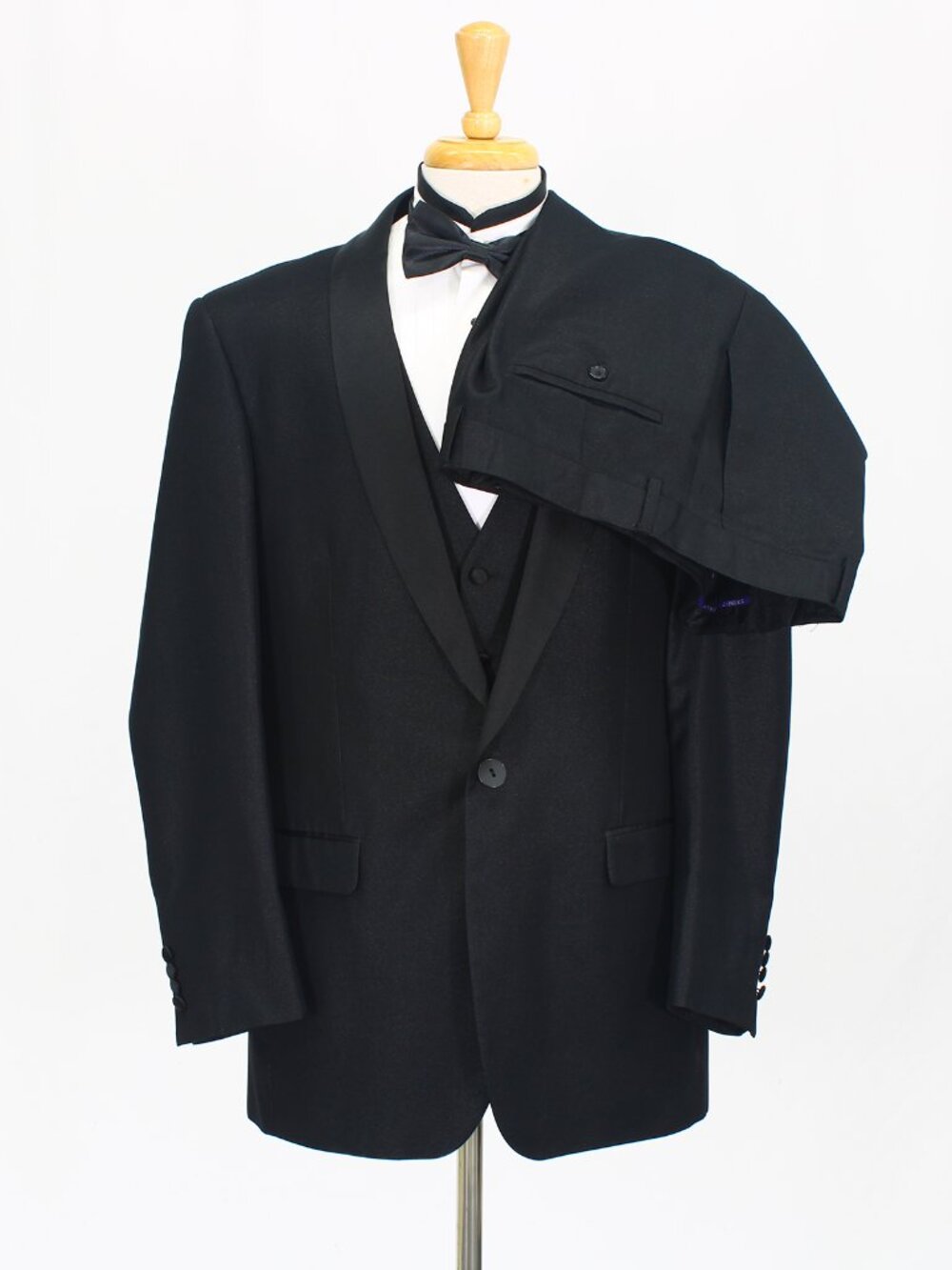 Statement 44L 38x31 Black 3-Piece Full Suit 1-Button Solid R672